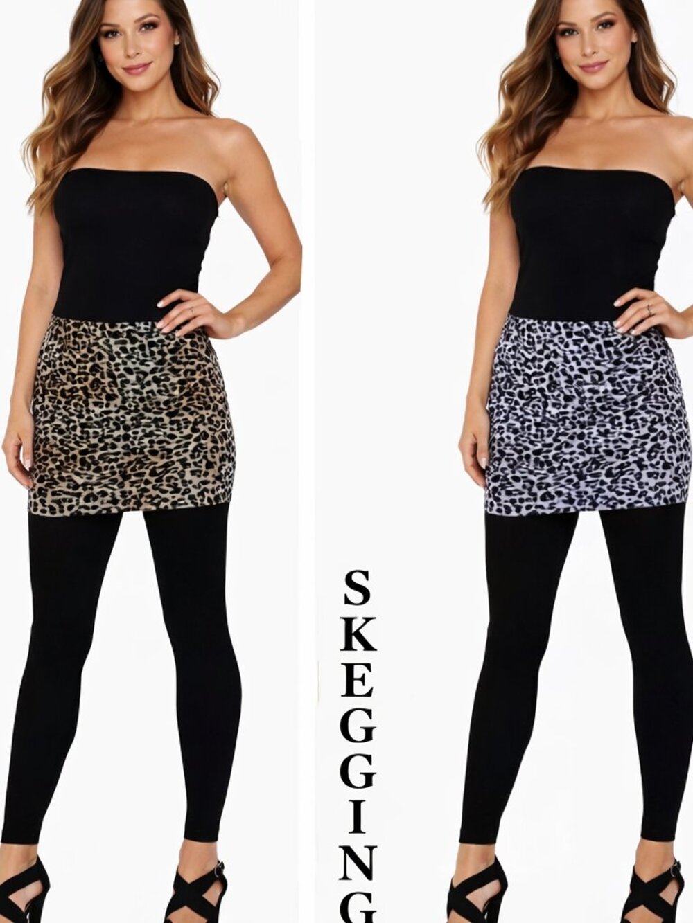 BOSSANI Black Dual Style Animal Print Skirted Skeggings Footless Soft Leggings